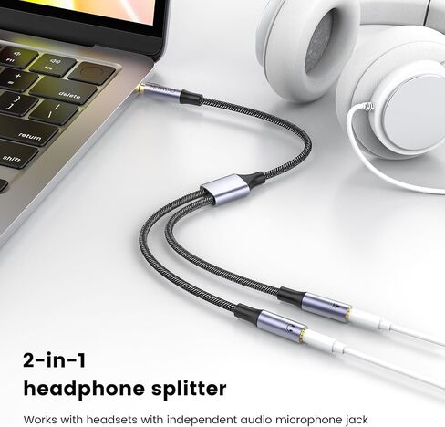 MOSWAG Headphone Mic Splitter, Headphone Splitter 3.5mm 2 Female to 1 Male Mic and Audio Y Splitter, TRRS Headset Splitter Cable with Separate Audio Microphone Jack for Laptop PC Tablet Gaming etc in Saudi Arabia