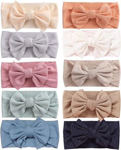 Mookiraer Baby Nylon Headbands whit Bow Headbands Set - Elastic Nylon Hairbands Turban Hair Accessories for Newborns Infants Toddlers and Kids (MZ118-1) in Saudi Arabia