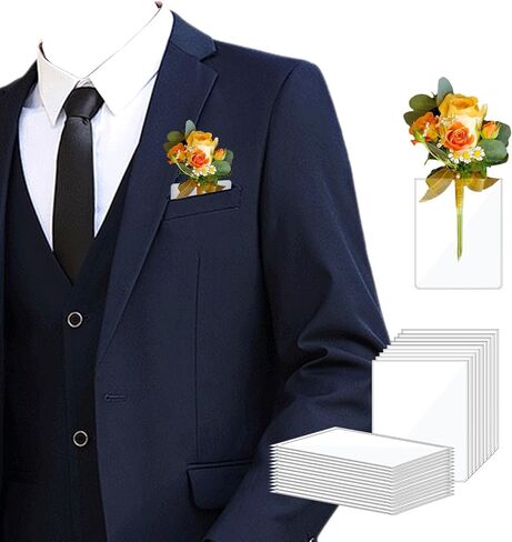 16 قطعة من الأكمام البلاستيكية للجيب، جيب مربع لعراوي الزفاف لا يتطلب دبوس طية صدر السترة، حامل مربع للجيب مثالي لحفلات الزفاف وحفلات العودة للوطن وجيب رفقاء العريس، بدون زهرة in Kuwait