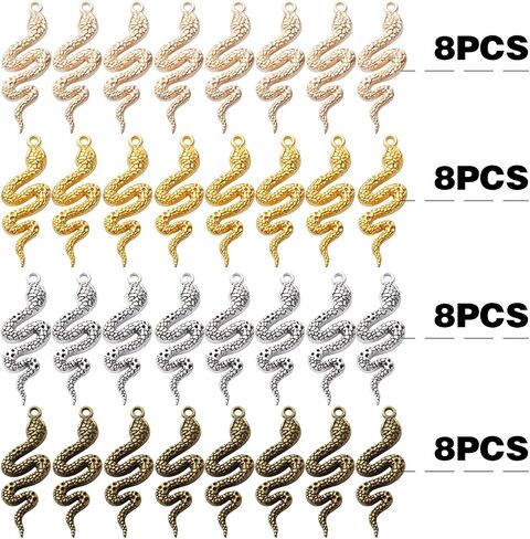 32pcs Snake Charms Alloy Cobra Snake Pendant Charms Animal Charms for Bracelets Necklaces DIY Jewelry Craft Making Supplies,4 Colors in Saudi Arabia