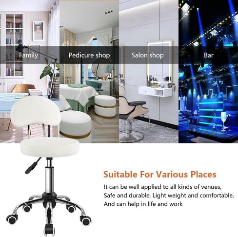 KKTONER Rolling Stool with Mid Back Height Adjustable Chair PU Leather Swivel Chair with Wheels for Office Home Task Drafting (White) in Kuwait