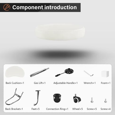 KKTONER Rolling Stool with Mid Back Height Adjustable Chair PU Leather Swivel Chair with Wheels for Office Home Task Drafting (White) in Kuwait