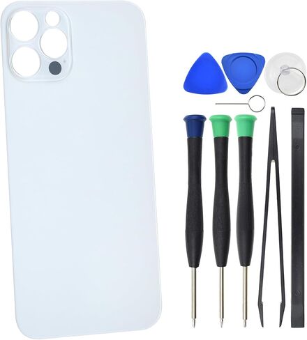 Back Glass for iPhone 12 Pro Max A2411 A2342 A2410 Replacement with Pre Cut Adhesive - 6.7" White in Saudi Arabia