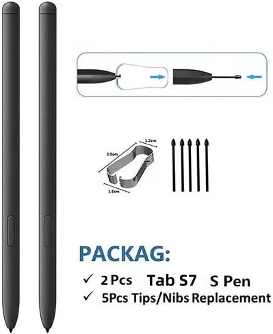 2 قطعة قلم بديل لجهاز Samsung Galaxy Tab S7 I S7+، S8 I S8+ I S8 Ultra، S9 I S9+ I S9 Ultra جميع إصدارات قلم ستايلس (بدون بلوتوث) مع 5xTips (أسود) in Kuwait