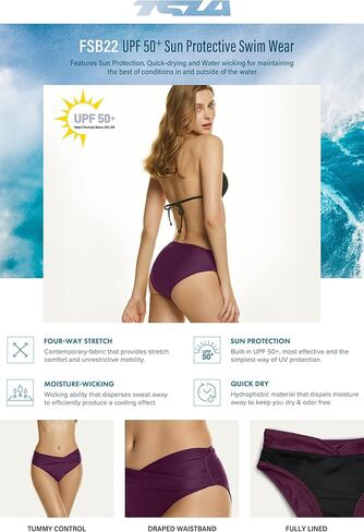 قطعة بيكيني سفلية ملتوية أمامية للسيدات من TSLA، بدلات استحمام للتحكم في البطن، ملابس سباحة تانكيني صيفية in Kuwait