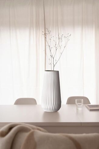 Bloomingville Round Stoneware Fluted Vase with Embossed Lines, Matte Black in Saudi Arabia
