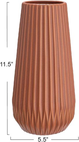 Bloomingville Round Stoneware Fluted Vase with Embossed Lines, Matte Black in Saudi Arabia