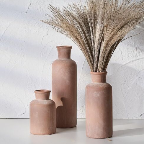 SIDUCAL Ceramic Rustic Farmhouse Vase Set of 3, Whitewashed Terracotta Vase, Pottery Vase,Clay Decorative Vases for Home Decor, Living Room, Shelf, Mantel Decoration(Brick-red) in Saudi Arabia