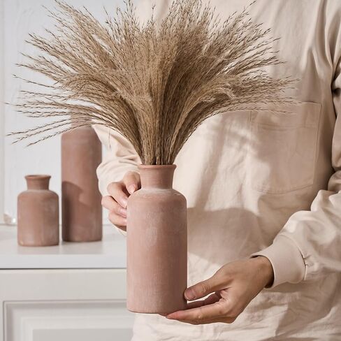 SIDUCAL Ceramic Rustic Farmhouse Vase Set of 3, Whitewashed Terracotta Vase, Pottery Vase,Clay Decorative Vases for Home Decor, Living Room, Shelf, Mantel Decoration(Brick-red) in Saudi Arabia