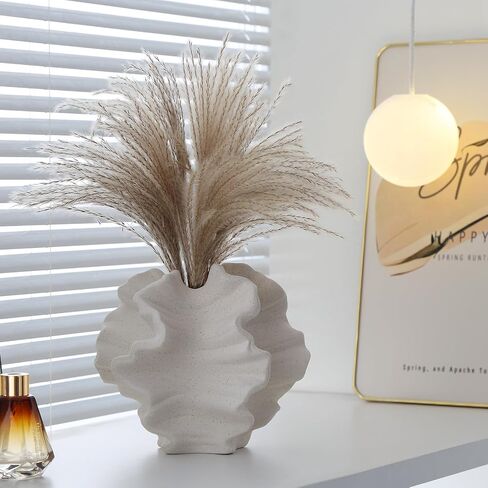 BUICCE Off White Ceramic Coral Vase for Pampas Grass Decor Modern Decorative Flower Vase for Home Office Living Room Table Centerpieces. in Saudi Arabia