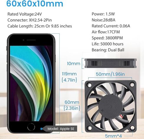 Wathai 60mm Fan Small Case Brushless Cooling Fans 24V Dual Ball 2-Pin High Performance Exhaust Replacement for DIY Projects 60 x 60 x 10mm 2Pack in Kuwait