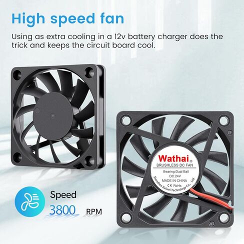Wathai 60mm Fan Small Case Brushless Cooling Fans 24V Dual Ball 2-Pin High Performance Exhaust Replacement for DIY Projects 60 x 60 x 10mm 2Pack in Kuwait