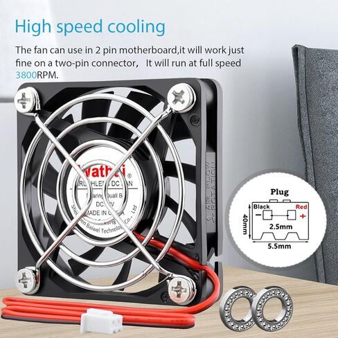 Wathai 60mm Fan Small Case Brushless Cooling Fans 24V Dual Ball 2-Pin High Performance Exhaust Replacement for DIY Projects 60 x 60 x 10mm 2Pack in Kuwait