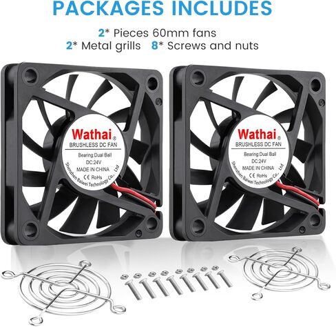 Wathai 60mm Fan Small Case Brushless Cooling Fans 24V Dual Ball 2-Pin High Performance Exhaust Replacement for DIY Projects 60 x 60 x 10mm 2Pack in Kuwait