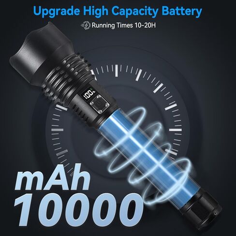 مصابيح يدوية قابلة لإعادة الشحن لومن عالي، 900,000 لومن مصباح يدوي LED فائق السطوع مع 5 أوضاع، سعة 10000 مللي أمبير في الساعة، ضوء فلاش مقاوم للماء IPX6، مصابيح يدوية عالية الطاقة للتخييم في حالات الطوارئ in Kuwait