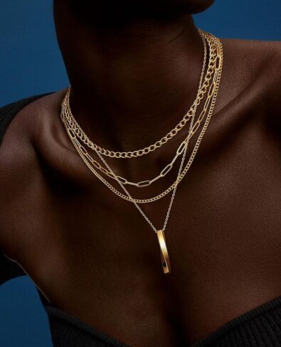 ORAZIO Layered Necklaces for Women,14K Gold Plated/Silver Stacked Necklaces for Women,Dainty Pearl Paper Clip Chain Pendant Choker Necklace Set Cute CZ Stackable Womens Necklaces Trendy Gold Y Necklace Jewelry Set Gift in Saudi Arabia