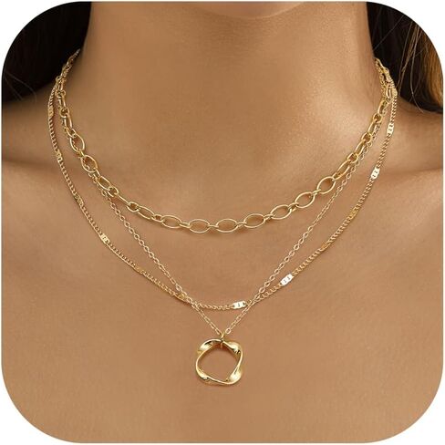 ORAZIO Layered Necklaces for Women,14K Gold Plated/Silver Stacked Necklaces for Women,Dainty Pearl Paper Clip Chain Pendant Choker Necklace Set Cute CZ Stackable Womens Necklaces Trendy Gold Y Necklace Jewelry Set Gift in Saudi Arabia