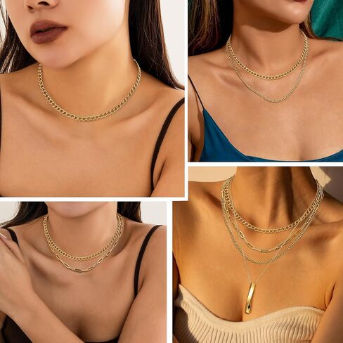 ORAZIO Layered Necklaces for Women,14K Gold Plated/Silver Stacked Necklaces for Women,Dainty Pearl Paper Clip Chain Pendant Choker Necklace Set Cute CZ Stackable Womens Necklaces Trendy Gold Y Necklace Jewelry Set Gift in Saudi Arabia
