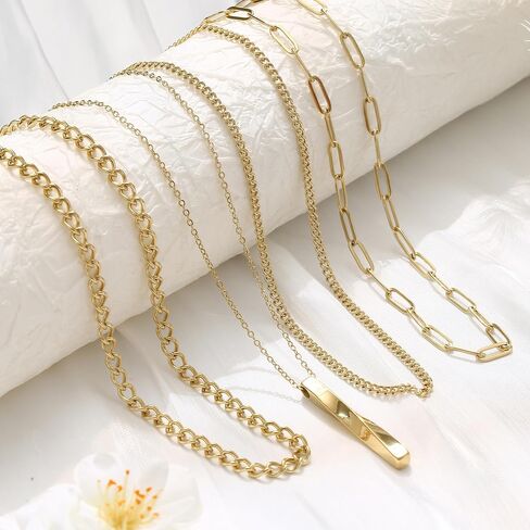 ORAZIO Layered Necklaces for Women,14K Gold Plated/Silver Stacked Necklaces for Women,Dainty Pearl Paper Clip Chain Pendant Choker Necklace Set Cute CZ Stackable Womens Necklaces Trendy Gold Y Necklace Jewelry Set Gift in Saudi Arabia
