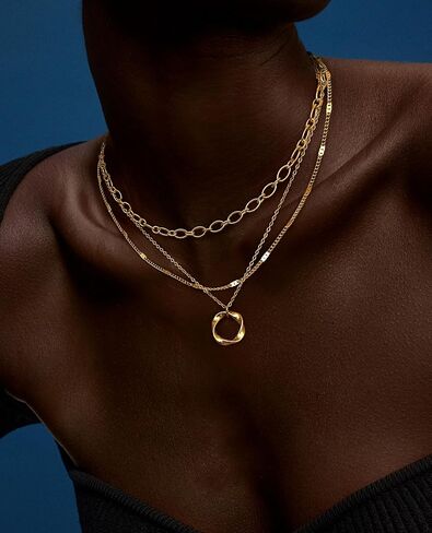 ORAZIO Layered Necklaces for Women,14K Gold Plated/Silver Stacked Necklaces for Women,Dainty Pearl Paper Clip Chain Pendant Choker Necklace Set Cute CZ Stackable Womens Necklaces Trendy Gold Y Necklace Jewelry Set Gift in Saudi Arabia