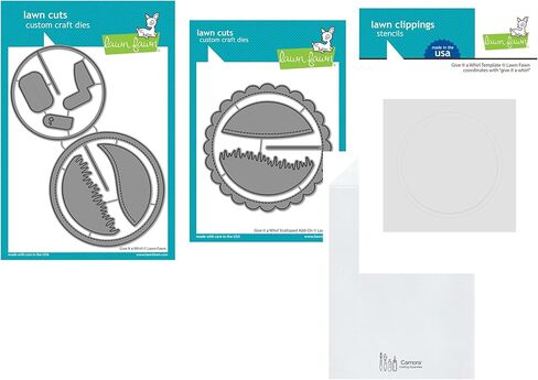 Lawn Fawn Give it a Whirl Dies, Scalloped Add-on Die, Give it a Whirl Template, Carnora Storage Pocket, 4 Item Bundle in Kuwait