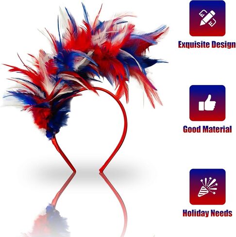 عصابة رأس نسائية من الرابع من يوليو باللون الأحمر والأبيض والأزرق - زي الرابع من يوليو - عصابة رأس باللونين الأحمر والأبيض والأزرق - زي عصابة رأس العم سام - زي حفلة أغطية الرأس من الريش ليوم الاستقلال in Kuwait
