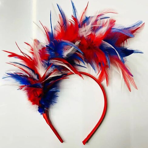 عصابة رأس نسائية من الرابع من يوليو باللون الأحمر والأبيض والأزرق - زي الرابع من يوليو - عصابة رأس باللونين الأحمر والأبيض والأزرق - زي عصابة رأس العم سام - زي حفلة أغطية الرأس من الريش ليوم الاستقلال in Kuwait