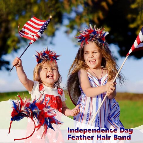 عصابة رأس نسائية من الرابع من يوليو باللون الأحمر والأبيض والأزرق - زي الرابع من يوليو - عصابة رأس باللونين الأحمر والأبيض والأزرق - زي عصابة رأس العم سام - زي حفلة أغطية الرأس من الريش ليوم الاستقلال in Kuwait