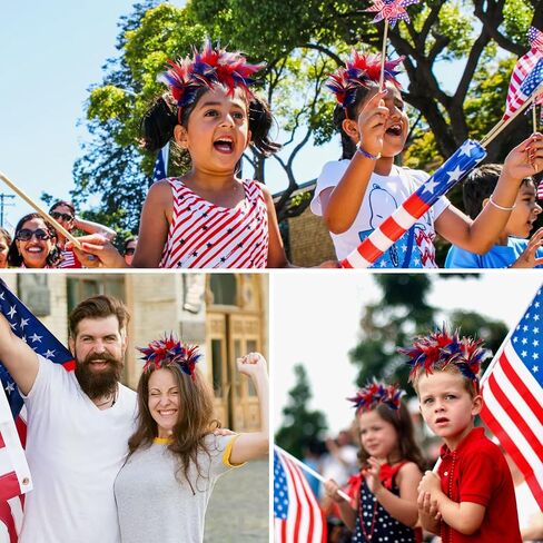 عصابة رأس نسائية من الرابع من يوليو باللون الأحمر والأبيض والأزرق - زي الرابع من يوليو - عصابة رأس باللونين الأحمر والأبيض والأزرق - زي عصابة رأس العم سام - زي حفلة أغطية الرأس من الريش ليوم الاستقلال in Kuwait