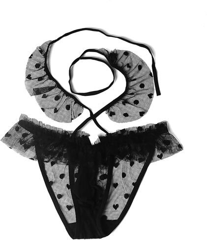 Evankin Mens Sissy Lingerie Sexy Lace Skirt Panties Girly See Through Heart Mesh Underwear Bulge Pouch in Saudi Arabia