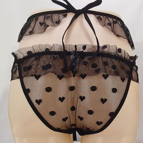 Evankin Mens Sissy Lingerie Sexy Lace Skirt Panties Girly See Through Heart Mesh Underwear Bulge Pouch in Saudi Arabia