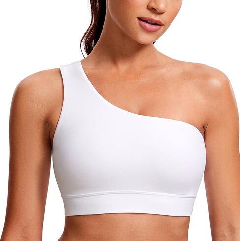 CRZ YOGA Butterluxe Womens One Shoulder Sports Bra - Sleeveless Right Side One Strap Low Impact Asymmetrical Workout Yoga Bra White Small in Saudi Arabia
