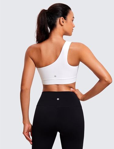 CRZ YOGA Butterluxe Womens One Shoulder Sports Bra - Sleeveless Right Side One Strap Low Impact Asymmetrical Workout Yoga Bra White Small in Saudi Arabia