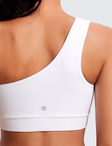 CRZ YOGA Butterluxe Womens One Shoulder Sports Bra - Sleeveless Right Side One Strap Low Impact Asymmetrical Workout Yoga Bra White Small in Saudi Arabia