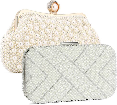 مجموعة كلاتش لؤلؤية أنيقة من UBORSE: حقيبة سهرة مطرزة بالكريستال النبيل وحقائب يد عتيقة مطرزة بالخرز مع سلاسل من اللؤلؤ in Kuwait