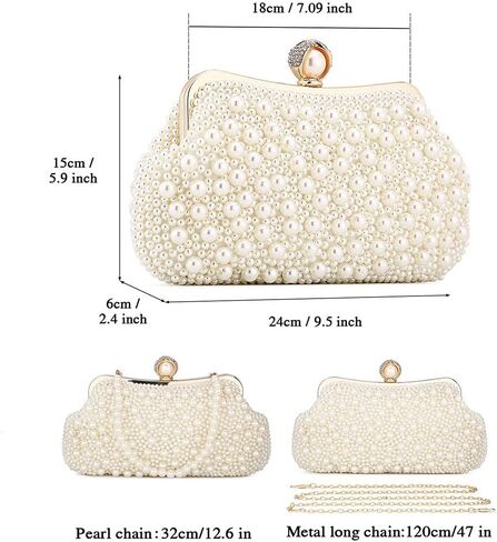 مجموعة كلاتش لؤلؤية أنيقة من UBORSE: حقيبة سهرة مطرزة بالكريستال النبيل وحقائب يد عتيقة مطرزة بالخرز مع سلاسل من اللؤلؤ in Kuwait