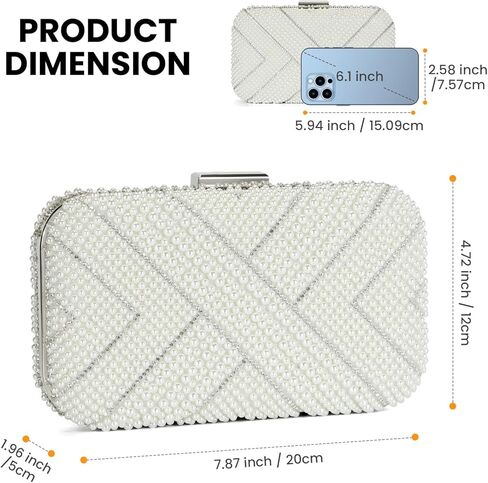 مجموعة كلاتش لؤلؤية أنيقة من UBORSE: حقيبة سهرة مطرزة بالكريستال النبيل وحقائب يد عتيقة مطرزة بالخرز مع سلاسل من اللؤلؤ in Kuwait