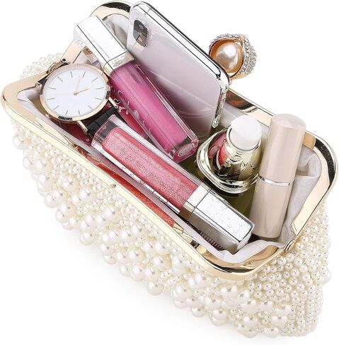 مجموعة كلاتش لؤلؤية أنيقة من UBORSE: حقيبة سهرة مطرزة بالكريستال النبيل وحقائب يد عتيقة مطرزة بالخرز مع سلاسل من اللؤلؤ in Kuwait