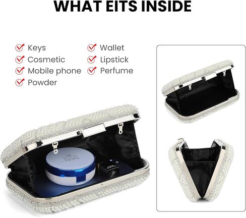 مجموعة كلاتش لؤلؤية أنيقة من UBORSE: حقيبة سهرة مطرزة بالكريستال النبيل وحقائب يد عتيقة مطرزة بالخرز مع سلاسل من اللؤلؤ in Kuwait