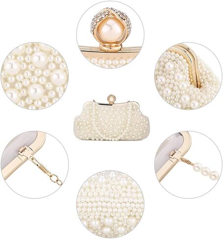 مجموعة كلاتش لؤلؤية أنيقة من UBORSE: حقيبة سهرة مطرزة بالكريستال النبيل وحقائب يد عتيقة مطرزة بالخرز مع سلاسل من اللؤلؤ in Kuwait