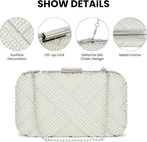 مجموعة كلاتش لؤلؤية أنيقة من UBORSE: حقيبة سهرة مطرزة بالكريستال النبيل وحقائب يد عتيقة مطرزة بالخرز مع سلاسل من اللؤلؤ in Kuwait