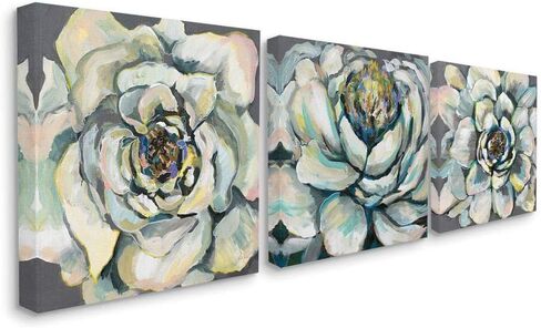 لوحات Stupell Industries Succulent Blooms باللون الأخضر والأصفر، صممتها Jeanette Vertentes Wall Art، 3 قطع، كل منها 12 × 12، مؤطرة باللون الأسود in Kuwait