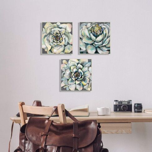 لوحات Stupell Industries Succulent Blooms باللون الأخضر والأصفر، صممتها Jeanette Vertentes Wall Art، 3 قطع، كل منها 12 × 12، مؤطرة باللون الأسود in Kuwait