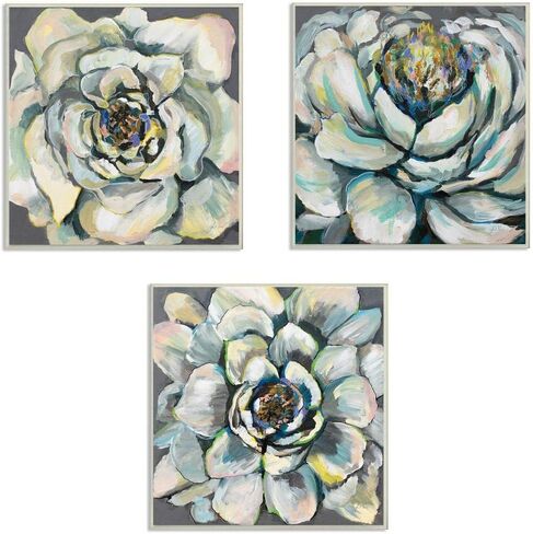 لوحات Stupell Industries Succulent Blooms باللون الأخضر والأصفر، صممتها Jeanette Vertentes Wall Art، 3 قطع، كل منها 12 × 12، مؤطرة باللون الأسود in Kuwait