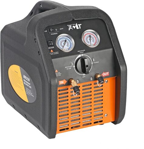 آلة استرداد غاز التبريد PB Motor Tech 3/4HP، وحدة إعادة تدوير الفريون 110 فولت 60 هرتز - محمولة، بدون زيت، ومتعددة الاستخدامات لأنظمة تكييف الهواء للسيارات والمنزلية. يعيد تدوير كل من سائل التبريد والبخار in Kuwait