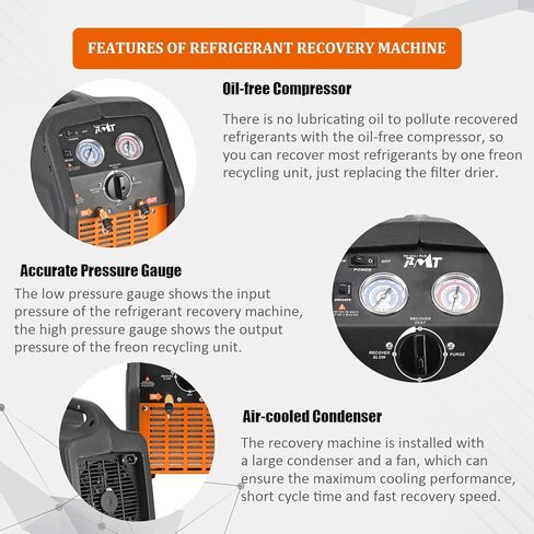 آلة استرداد غاز التبريد PB Motor Tech 3/4HP، وحدة إعادة تدوير الفريون 110 فولت 60 هرتز - محمولة، بدون زيت، ومتعددة الاستخدامات لأنظمة تكييف الهواء للسيارات والمنزلية. يعيد تدوير كل من سائل التبريد والبخار in Kuwait