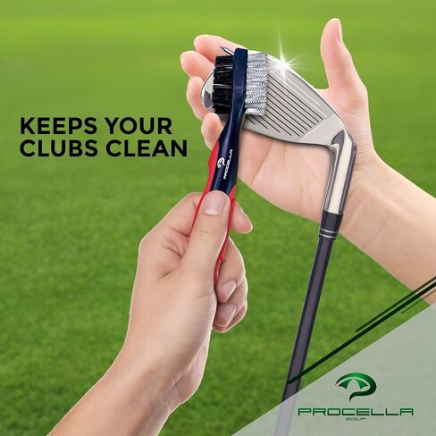 Procella Golf Club Brush and Groove Cleaner, 2 Ft Retractable Zip-line, Golf Club Cleaner for Irons & Woods, Nylon & Wire Golf Club Cleaning Brush, Easily Attaches to Golf Bag in Saudi Arabia