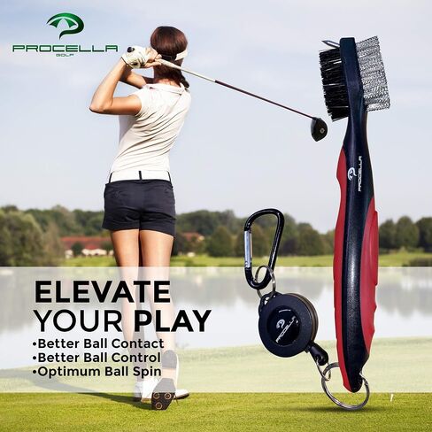 Procella Golf Club Brush and Groove Cleaner, 2 Ft Retractable Zip-line, Golf Club Cleaner for Irons & Woods, Nylon & Wire Golf Club Cleaning Brush, Easily Attaches to Golf Bag in Saudi Arabia