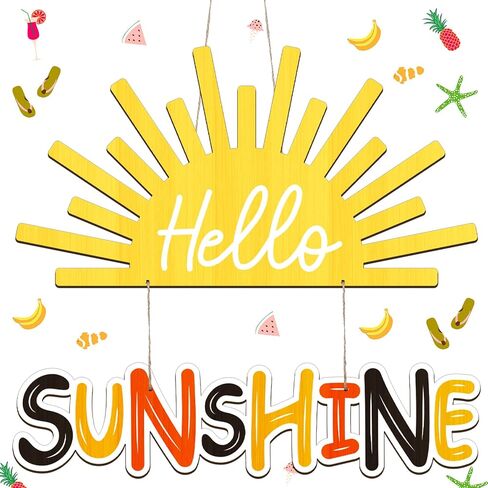 Bucherry Hello Sunshine Hanging Door Sign Decor Wooden Summer Home Decor Cute Summer Party Home Decor Wall Hanging Rustic Farmhouse Summer Wall Art for Holiday Summer Party Office Indoor Outdoor Home in Saudi Arabia