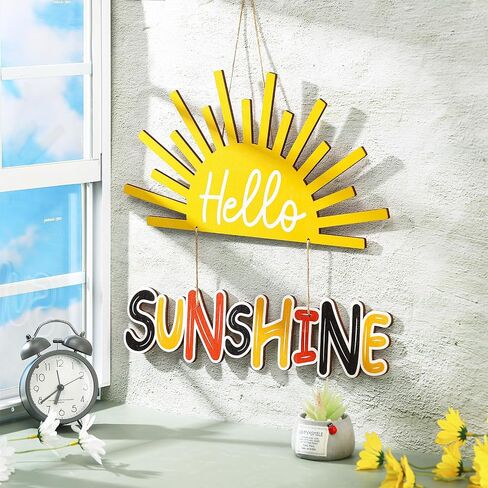Bucherry Hello Sunshine Hanging Door Sign Decor Wooden Summer Home Decor Cute Summer Party Home Decor Wall Hanging Rustic Farmhouse Summer Wall Art for Holiday Summer Party Office Indoor Outdoor Home in Saudi Arabia